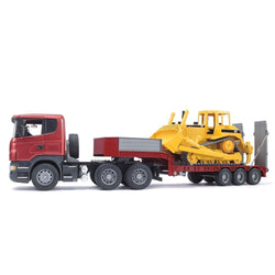 BRUDER 1:16 SCANIA R-series Low loader truck, Cat? Bulldozer