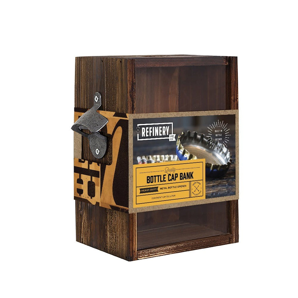 REFINERY & CO Wooden Bottle Cap Bank Box