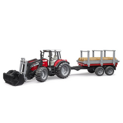 BRUDER 1:16 Massey Ferguson + Frontloader and Timber Trailer