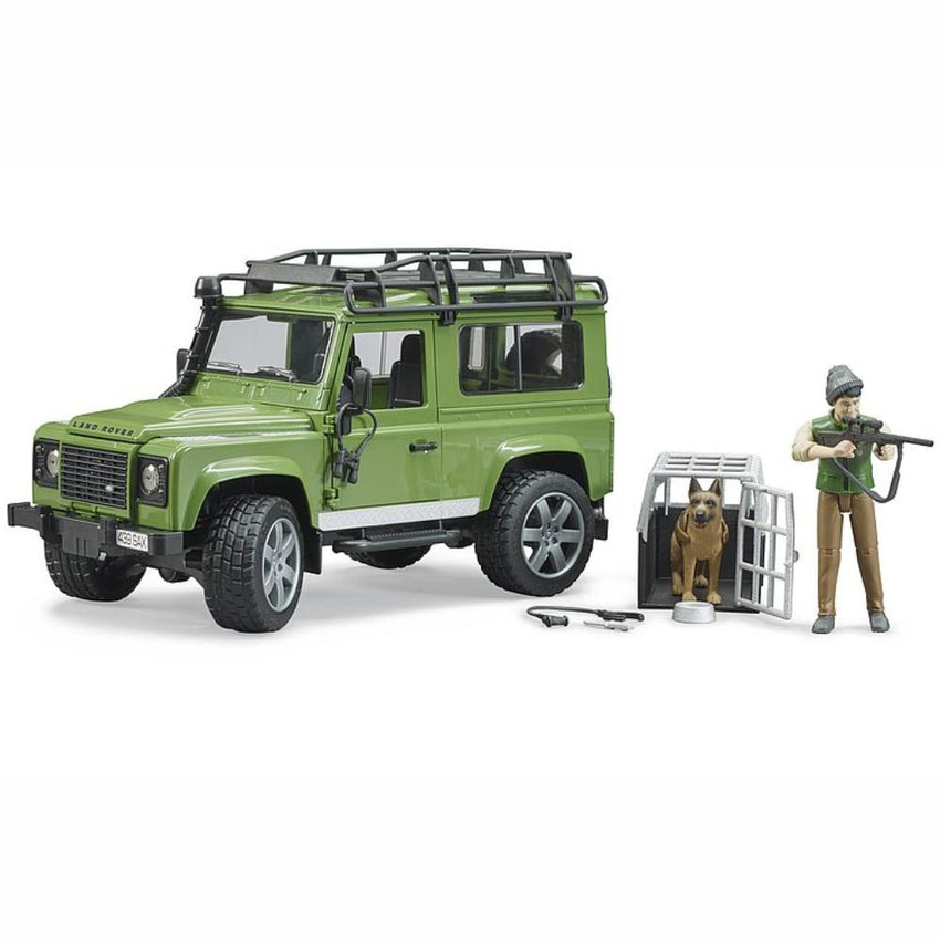 BRUDER Land Rover Defender with forest ranger and dog 1:16