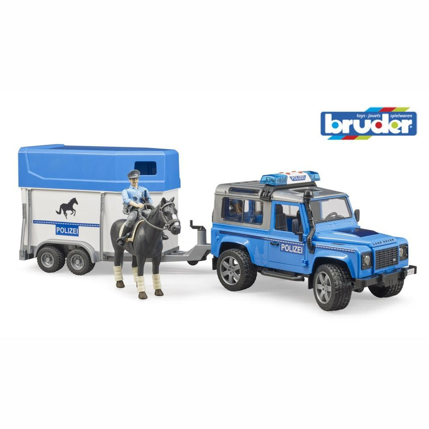 BRUDER Land Rover Defender Police vehicle w/horse trailer +mounted pol