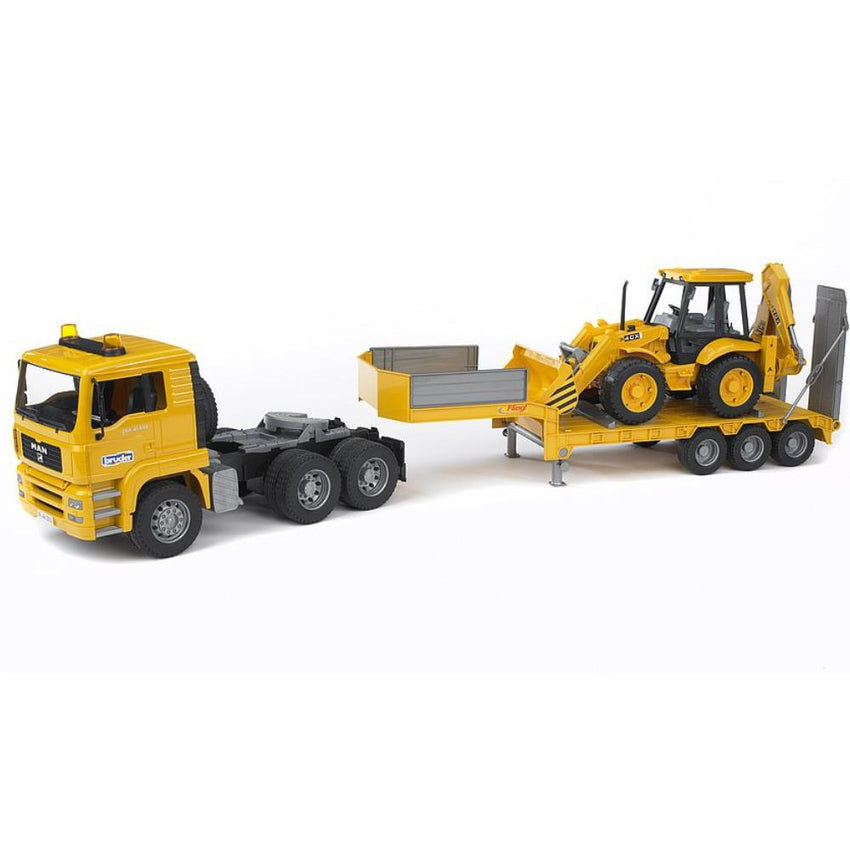 BRUDER MAN TGA Low loader truck with JCB Backhoe loader 1:16