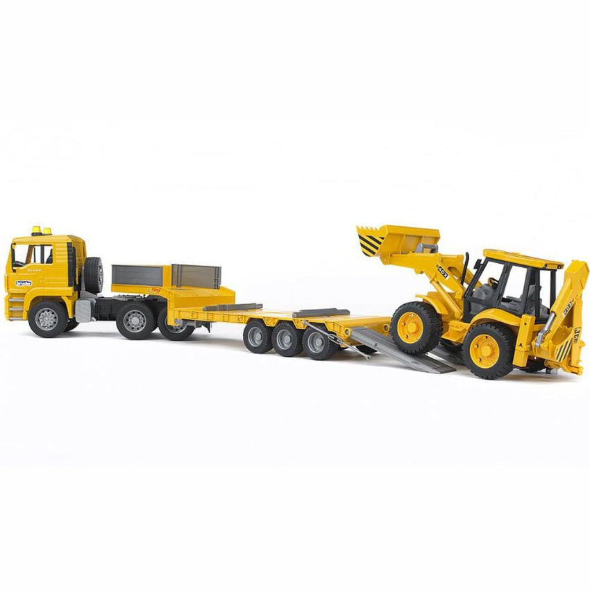 BRUDER MAN TGA Low loader truck with JCB Backhoe loader 1:16