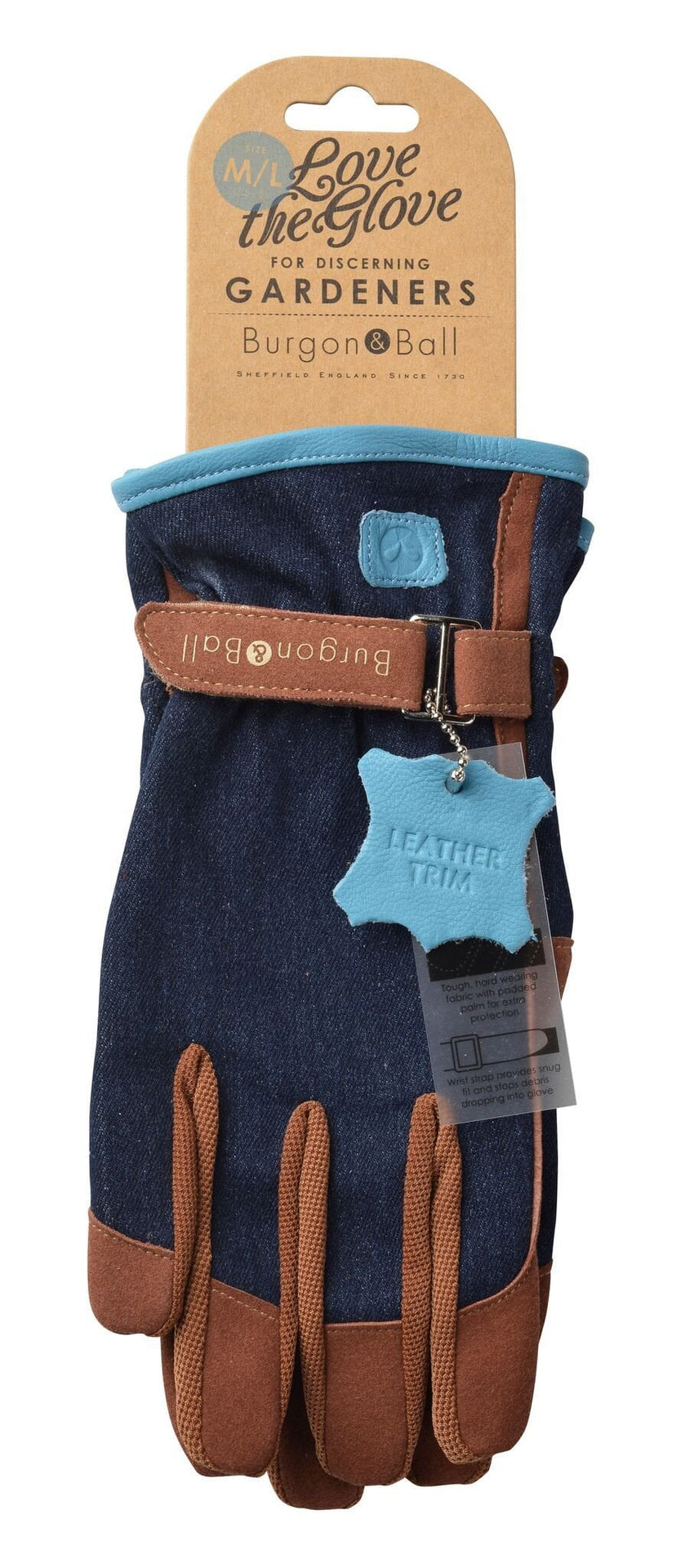 BURGON & BALL Love the Glove Gardening Gloves - Denim M/L - Pair